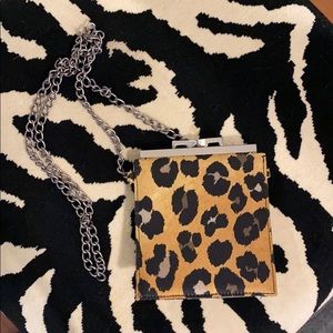 Nicole Miller Leopard Satin evening shoulder bag